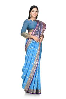 Blue woven art silk saree with blouse
