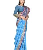 Blue woven art silk saree with blouse