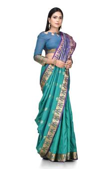 Green woven art silk saree with blouse