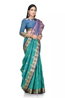 Green woven art silk saree with blouse