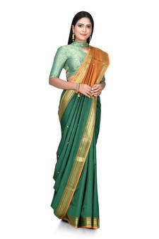 Green woven art silk saree with blouse