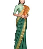 Green woven art silk saree with blouse