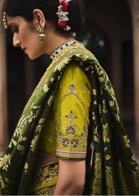 Mehendi embroidered banarasi silk saree with blouse 3