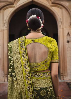 Mehendi embroidered banarasi silk saree with blouse 4