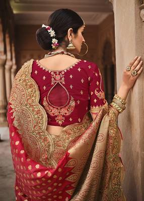 Pink embroidered banarasi silk saree with blouse 3