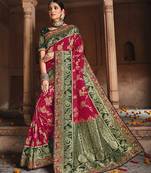 dark pink embroidered banarasi silk saree with blouse