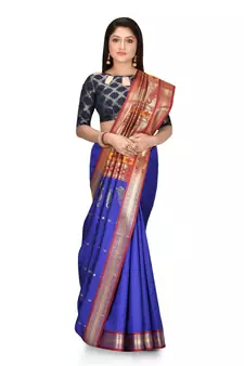 Royal blue woven art silk saree with blouse