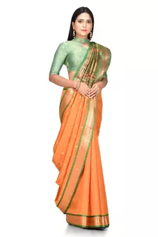 Orange woven art silk saree with blouse