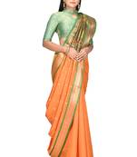 Orange woven art silk saree with blouse