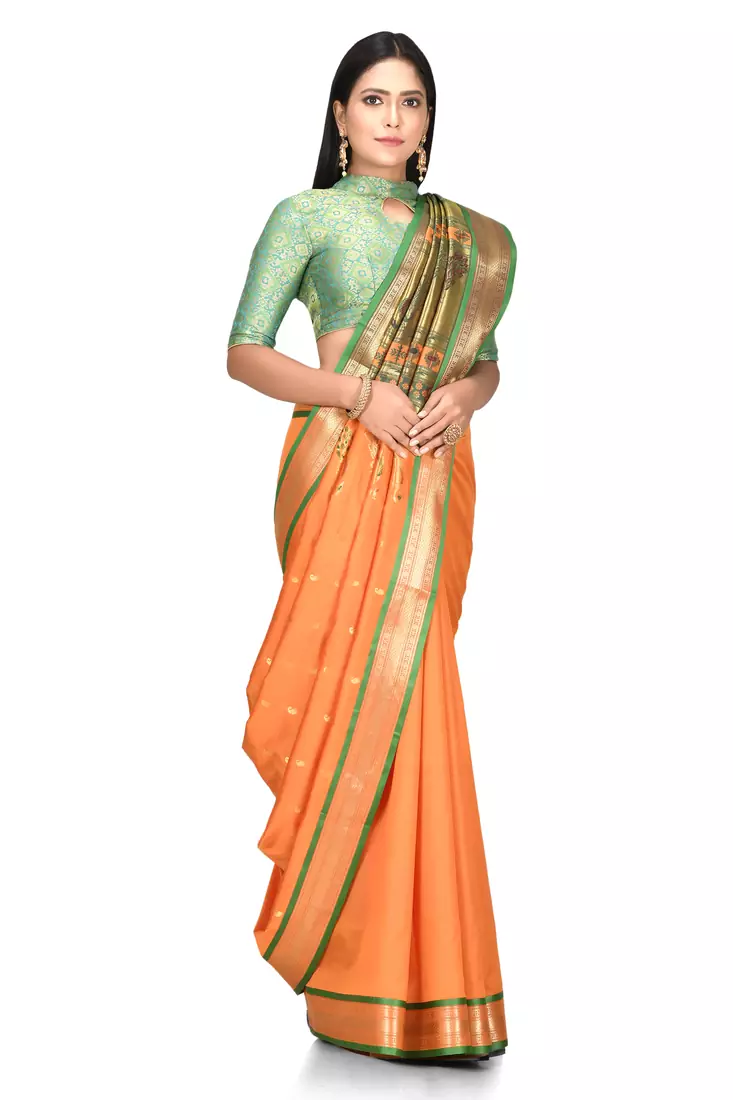 Orange woven art silk saree with blouse