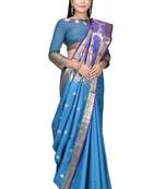 Blue woven art silk saree with blouse