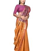 Rust woven art silk saree with blouse