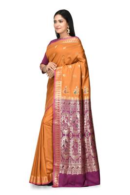 Rust woven art silk saree with blouse 2