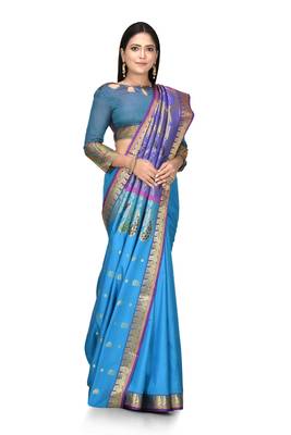 Blue woven art silk saree with blouse 1