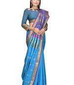 Blue woven art silk saree with blouse