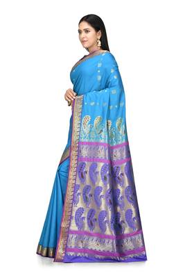 Blue woven art silk saree with blouse 2
