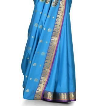 Blue woven art silk saree with blouse 3