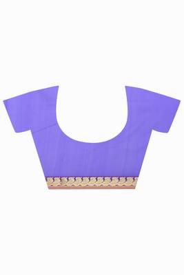 Blue woven art silk saree with blouse 4