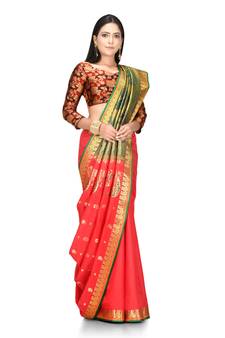 Red woven art silk saree with blouse