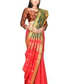 Red woven art silk saree with blouse