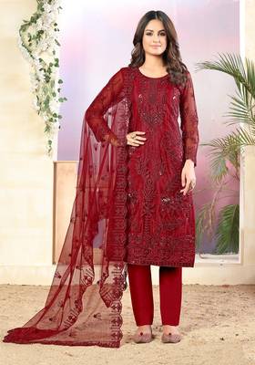 Red embroidered net salwar 1