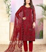 Red embroidered net salwar