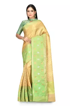 Beige woven art silk saree with blouse