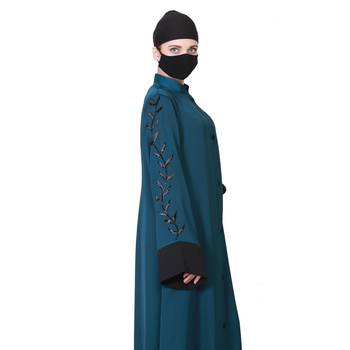Front Open Abaya Like Dress With Stone Work On Bodice And Sleeves. 3