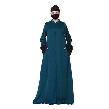 Front Open Abaya Like Dress With Stone Work On Bodice And Sleeves. 5