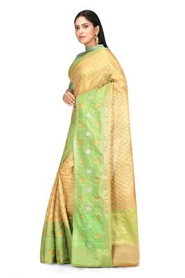 Beige woven art silk saree with blouse 2