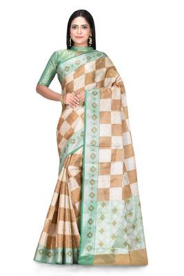 Beige woven art silk saree with blouse 1
