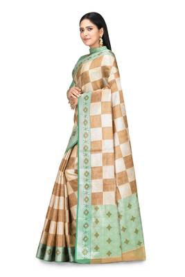Beige woven art silk saree with blouse 2