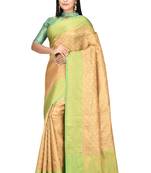 Beige woven art silk saree with blouse