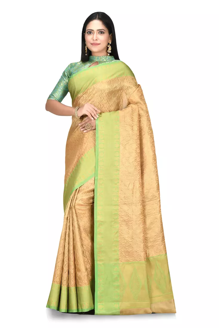 Beige woven art silk saree with blouse