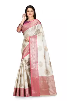 Silver woven art silk saree with blouse
