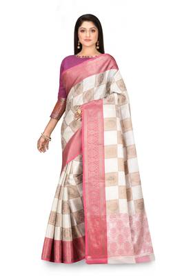 Beige woven art silk saree with blouse 1
