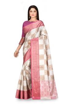 Beige woven art silk saree with blouse