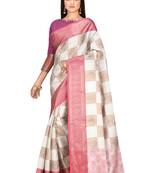 Beige woven art silk saree with blouse