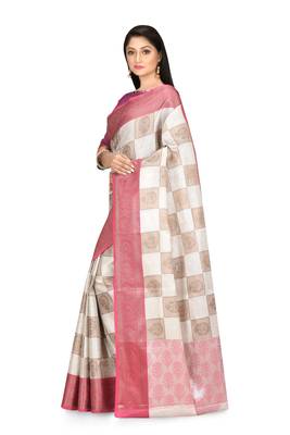 Beige woven art silk saree with blouse 2