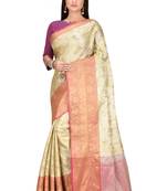 Beige woven art silk saree with blouse