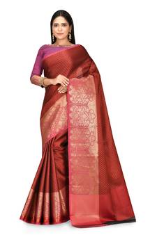 Maroon woven art silk saree with blouse
