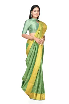 Green woven art silk saree with blouse
