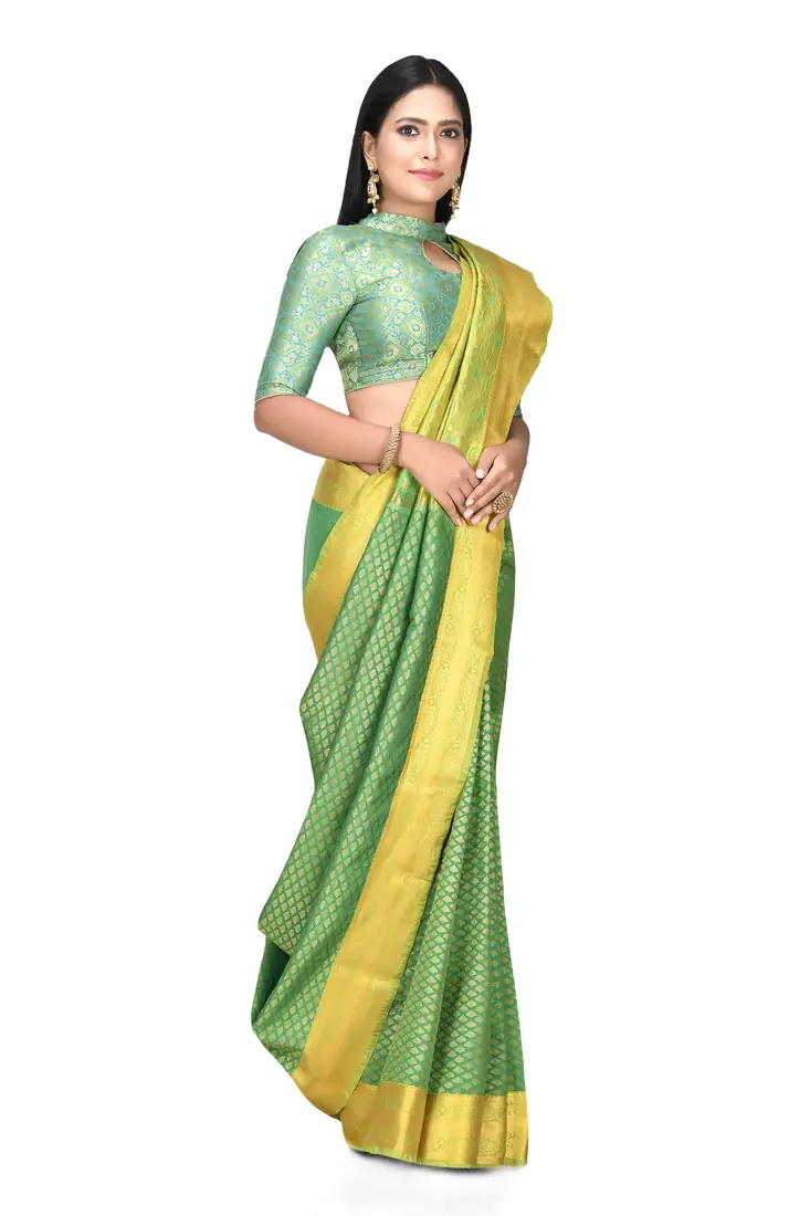 Green woven art silk saree with blouse