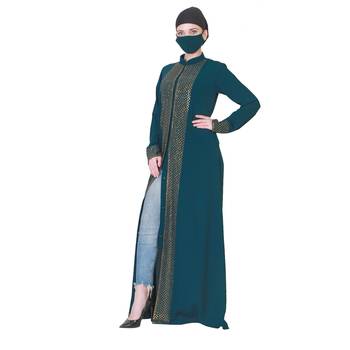 Front Open Abaya Like Dress With Stone Work On Bodice And Sleeves. 1