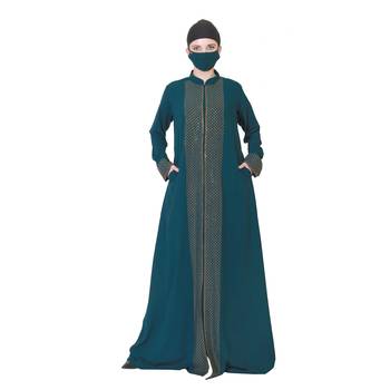 Front Open Abaya Like Dress With Stone Work On Bodice And Sleeves. 2