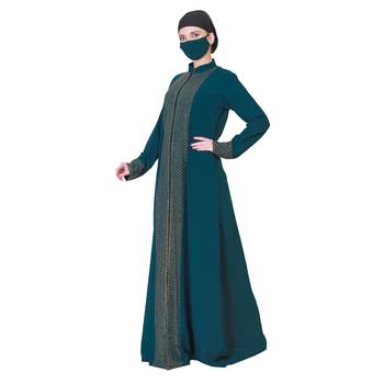 Front Open Abaya Like Dress With Stone Work On Bodice And Sleeves. 3