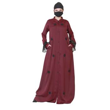 Front Open Abaya Like Dress With Handwork On Bodice And Organza Sleeves. 1