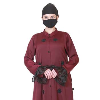 Front Open Abaya Like Dress With Handwork On Bodice And Organza Sleeves. 2