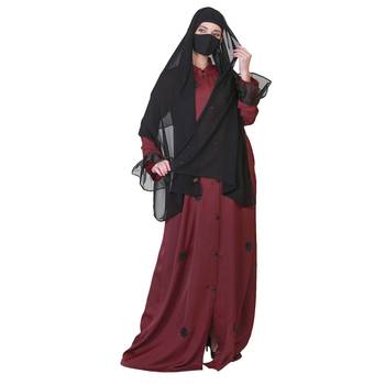 Front Open Abaya Like Dress With Handwork On Bodice And Organza Sleeves. 3