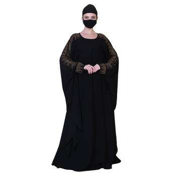 Beautiful Black Kaftan Abaya With Golden Stonework And A Matching Hijab. 1
